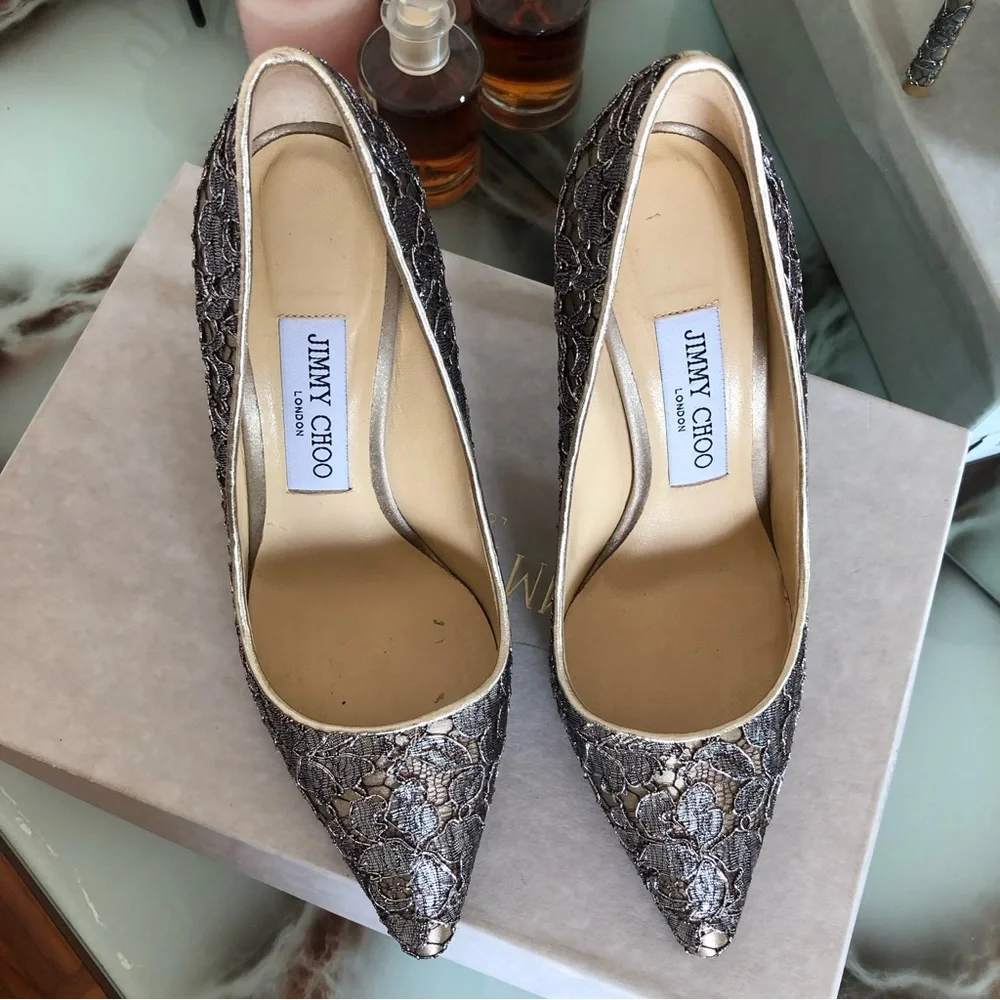 Jimmy Choo Romy 100 Satin Lace Court Shoes Stiletto Heels Women's Size 36 - Picture 10 of 14